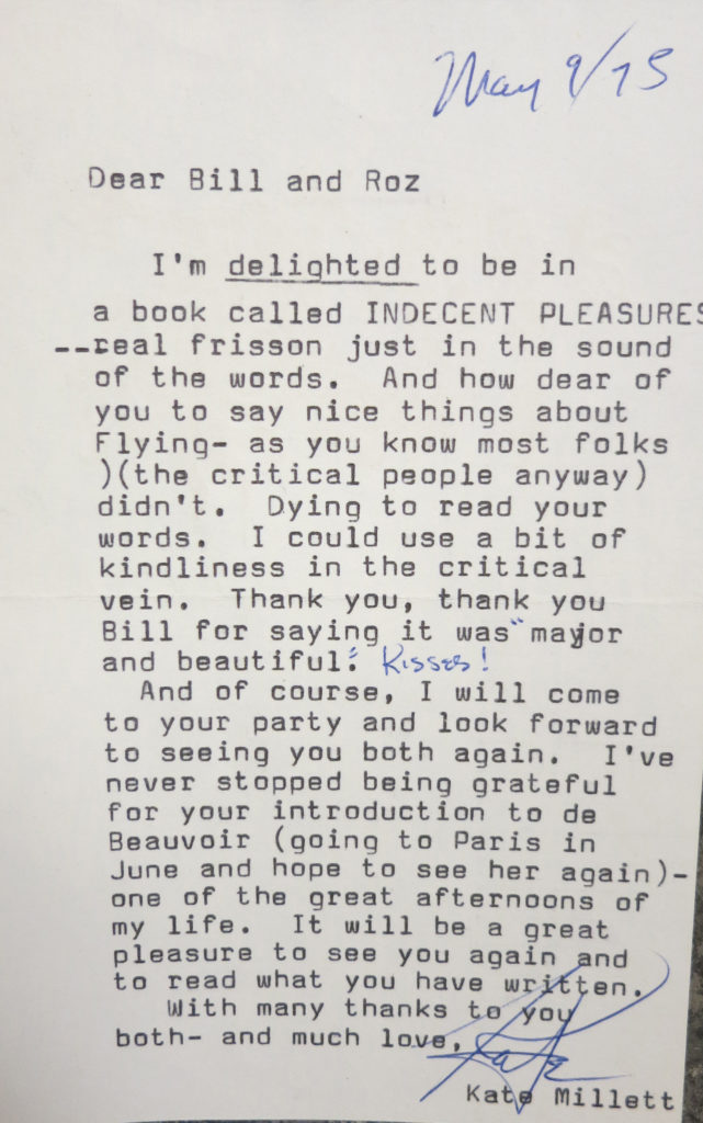 Kate Millett letter to William and Roslyn Targ